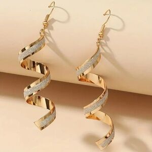 Gold Glitter Spiral Twist Earrings